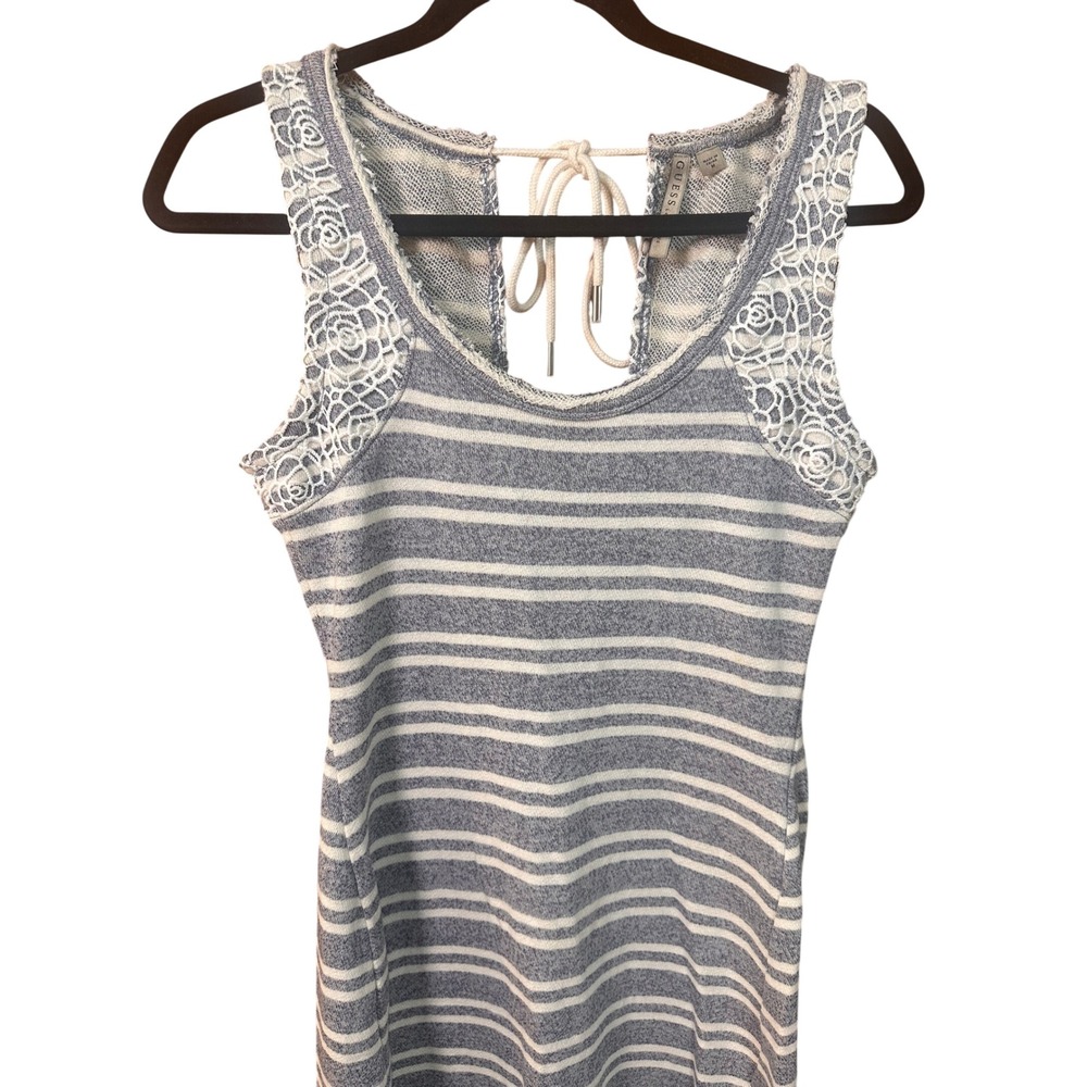Guess Los Angeles Blue White Striped Lace Maxi Dress W42K01K31X0 Womens Medium